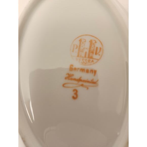 PV Vessra Porcelain Vintage Hand Painted 3 Piece Set Pickle Dish Oval Floral - Picture 8 of 12